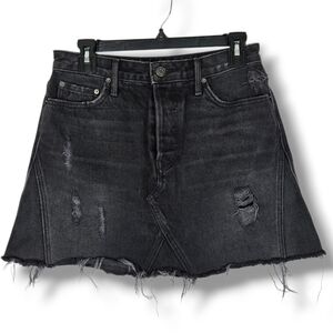 GRLFRND Black Jean Mini Skirt Size 27 Distressed Denim Button Fly Eva Womens